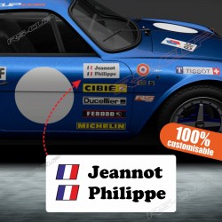 2 white plate stickers with pilot name and co-pilot for ALPINE RENAULT