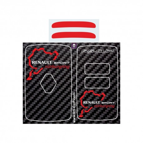 Aufkleber für 4 Tasten Schlüssel RENAULT SPORT CARBON look und logo RS-CUP grau