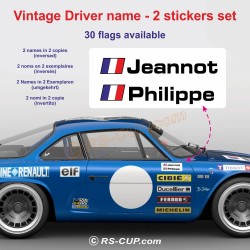 2 weiße Aufkleber Fahrername oldtimer für ALPINE RENAULT