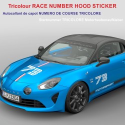 3 startnummer + Tricolor-Streifenaufkleber für Alpine A110 Motorhaube