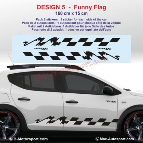 Satz von 2 FUNNY FLAG Seitenstreifen Aufbleber für Dacia Sandero und Stepway