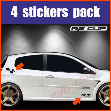 4 stickers decals pack RENAULT SPORT RS logo and flagred flag sticker decal for Twingo Clio Megane Captur